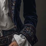 Athénaïs | Veste Longue Brodée Vintage Bleu Marine