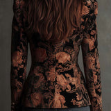 Bertille | Blazer Tailleur Imprimé Fleuri Noir et Bronze