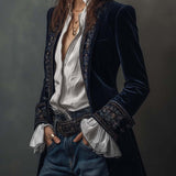 Athénaïs | Veste Longue Brodée Vintage Bleu Marine