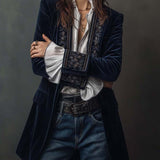Athénaïs | Veste Longue Brodée Vintage Bleu Marine
