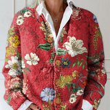 Veste en tricot vintage avec impression florale et boutons