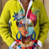 Gilet avec impression artistique de portrait peint et boutons