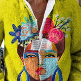 Gilet avec impression artistique de portrait peint et boutons