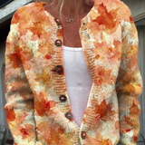 Gilet d'automne avec impression artistique de feuille d'érable et boutons
