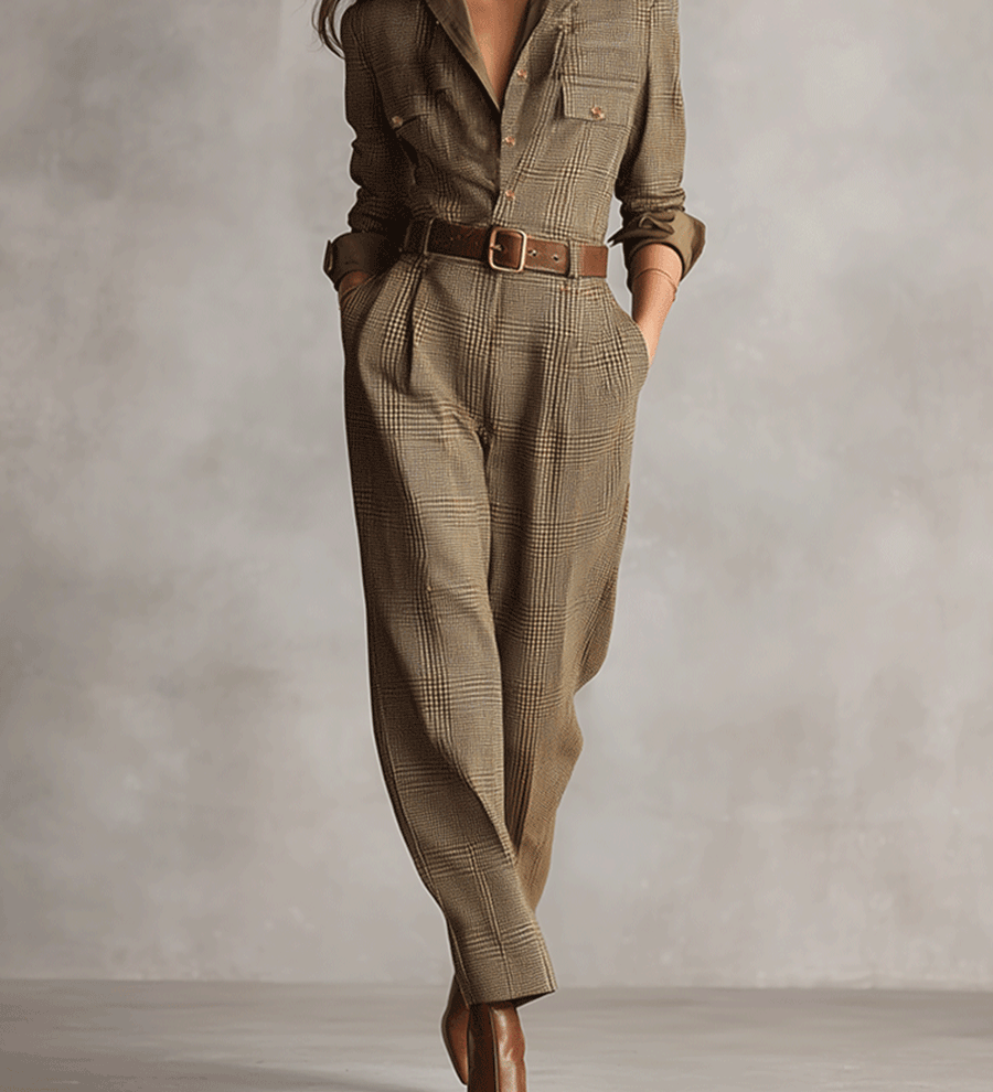 Célia | Combinaison Marron aux Détails Sophistiqués