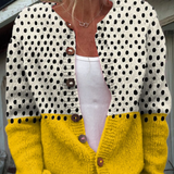 Gilet tricoté à pois jaunes avec imprimé et boutons