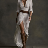 Aurore | Robe Longue en Lin à Col Inversé