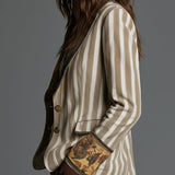 Suzanne | Blazer Bohème Rayé à Col Imprimé