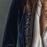 Athénaïs | Veste Longue Brodée Vintage Bleu Marine