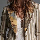 Suzanne | Blazer Bohème Rayé à Col Imprimé