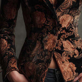 Bertille | Blazer Tailleur Imprimé Fleuri Noir et Bronze