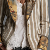 Suzanne | Blazer Bohème Rayé à Col Imprimé