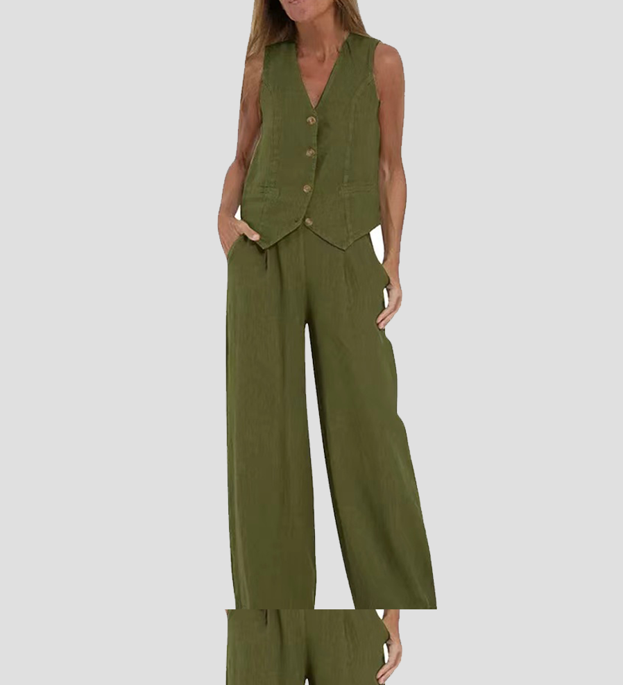 Rose | Ensemble de gilet boutonné et pantalon ample