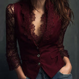 Noémie | Haut Blazer Noir à Manches Semi-Transparentes