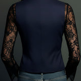 Noémie | Haut Blazer Noir à Manches Semi-Transparentes