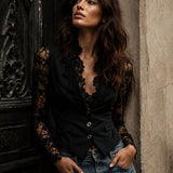 Noémie | Haut Blazer Noir à Manches Semi-Transparentes