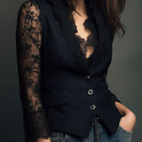 Noémie | Haut Blazer Noir à Manches Semi-Transparentes