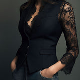 Noémie | Haut Blazer Noir à Manches Semi-Transparentes