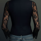 Noémie | Haut Blazer Noir à Manches Semi-Transparentes