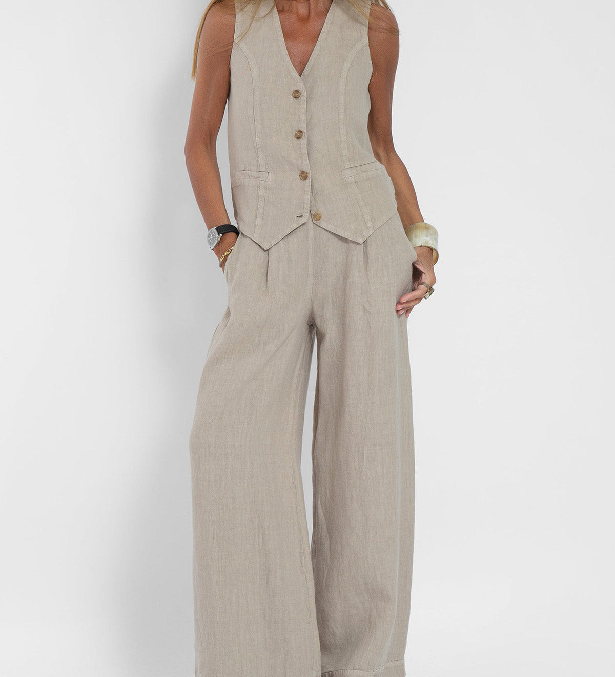 Rose | Ensemble de gilet boutonné et pantalon ample