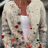 Gilet vintage en tricot avec impression artistique florale et boutons