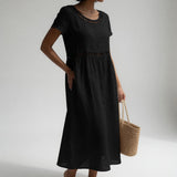 Pernelle™ | Robe mi-longue 100% coton brodée féminité douce