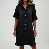 Fanette™ — Robe chemise denim effilochée charme décontracté