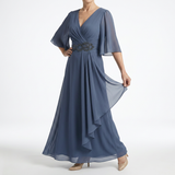 Éloïsine™ — Robe portefeuille longue manches papillon élégance douce
