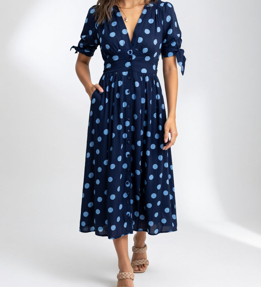 Clarisse™ — Robe midi à pois élégance naturelle