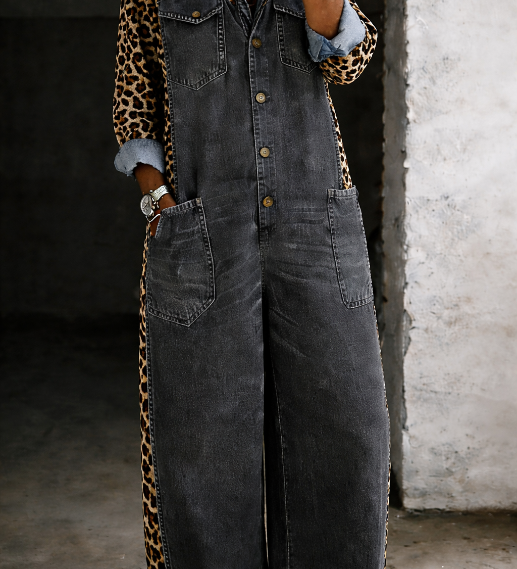 Amanda | Mono en denim imprimé léopard