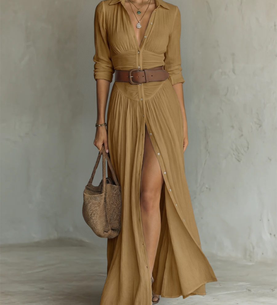 Amélia™ — Robe maxi élégante à col revers