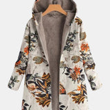 Elena – Manteau à capuche Boho-Sherpa avec motif floral