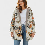 Elena – Manteau à capuche Boho-Sherpa avec motif floral