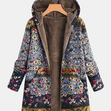 Elena – Pull à capuche Boho-Sherpa avec motif floral