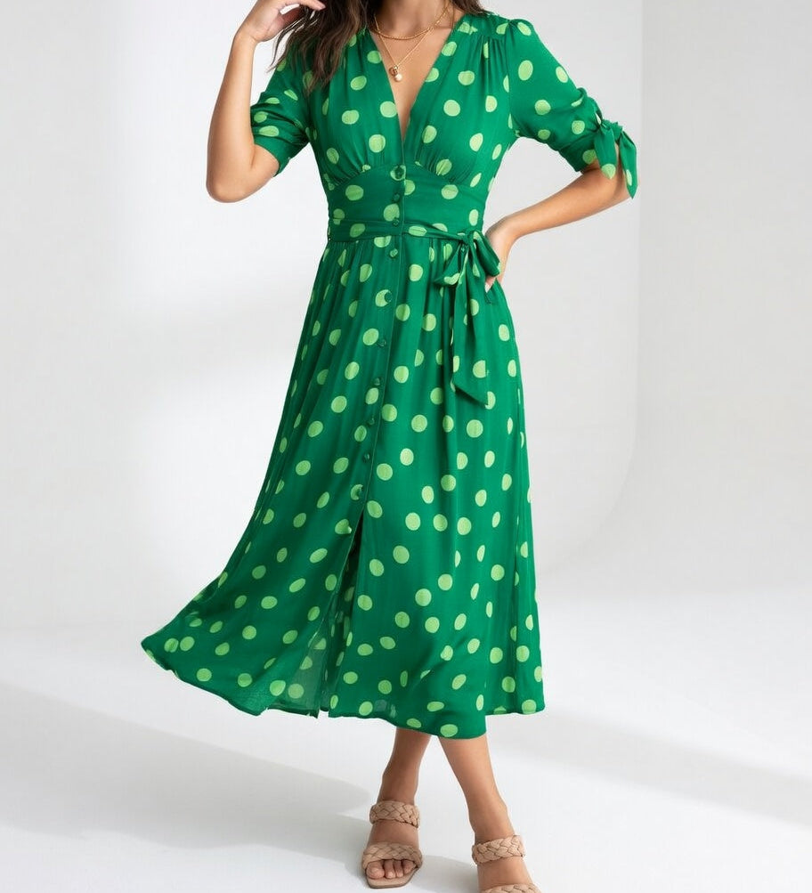 Clarisse™ — Robe midi à pois élégance naturelle