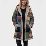 Automne – Sweat à capuche patchwork confortable en tons terre