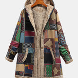 Automne – Sweat à capuche patchwork confortable en tons terre