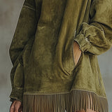 Gabrielle | Robe en Suédine à Col Montant et Franges