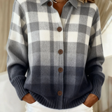 Agnes | Gilet en tricot à motifs carreaux gris avec boutons
