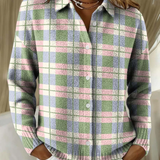 Margot | Veste en maille à carreaux pastel avec boutons