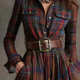Béatrice | Robe Longue à Carreaux avec Ceinture