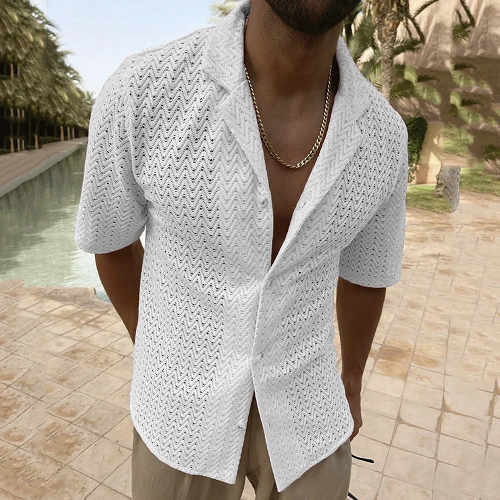 Élégance Ensoleillée : Chemise en Maille Aérée pour Hommes