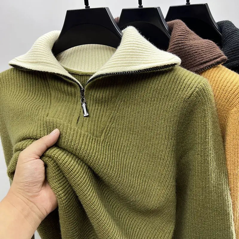 Pull en tricot premium pour homme à col zippé