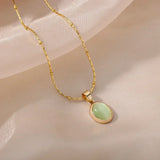 Collier Pendentif Goutte d’Eau en Opale en Acier Inoxydable Doré Chic