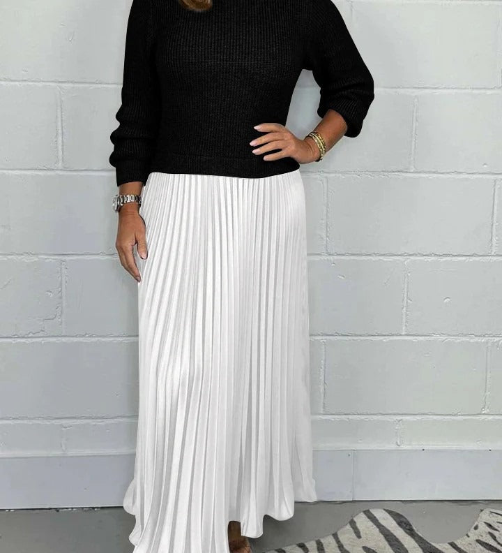 Claudine™ – La Robe Pull Plissée Élégance et Confort