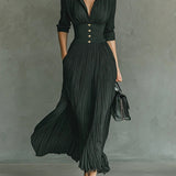 Elvire | Robe Longue Plissée à Revers et Taille Haute