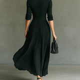 Elvire | Robe Longue Plissée à Revers et Taille Haute