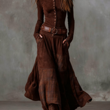 Élise | Robe Maxi en Suédine avec Ceinture