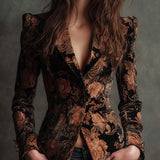 Bertille | Blazer Tailleur Imprimé Fleuri Noir et Bronze