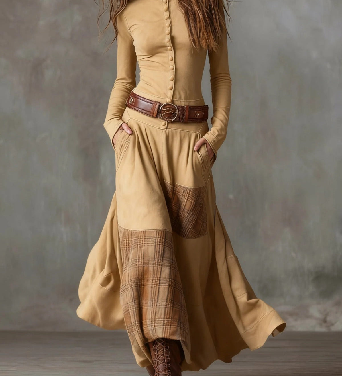 Élise | Robe Maxi en Suédine avec Ceinture
